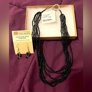 NWT!!/ New in Box!! Black Opal Earrings and multi-strand black bead necklace!